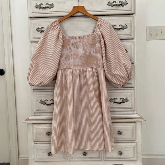 Vici Beige Puff Sleeve Dress - Picture 1 of 4
